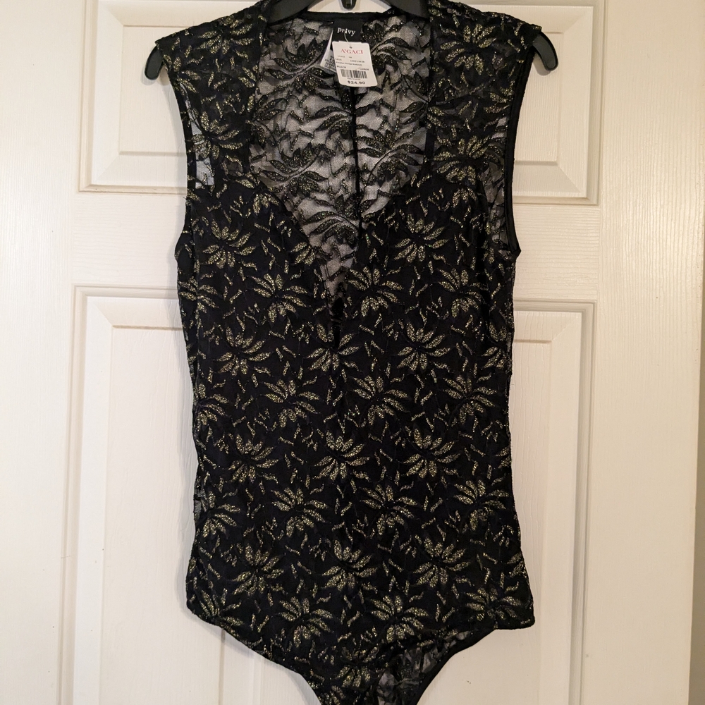 Black and Gold Lace Bodysuit